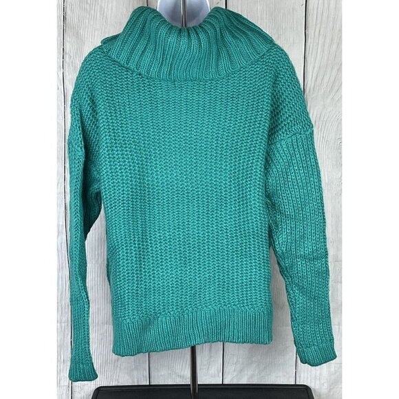 NWT JCP Womens Medium Long Sleeve Sweater Green Shimmer Threads Cowl Neck - Picture 3 of 7